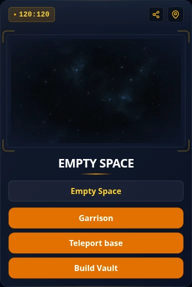Empty coordinate actions showing Build Vault, available to an alliance Owner or General without a deployed vault.